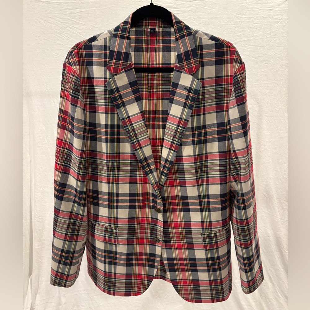 J Crew Suit Jacket NWT (Plaid Black/White/Red)